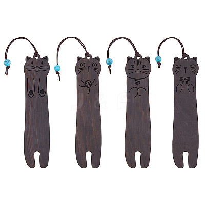 4Pcs 4 Styles Wood Bookmarks AJEW-FH0004-72-1