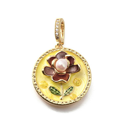 Brass Micro Pave Cubic Zirconia & Enamel Pendants KK-R222-10G-03-1
