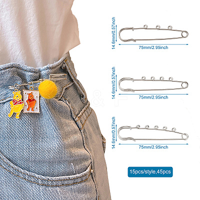 45Pcs 3 Style Stainless Steel Safety Pins STAS-TA0001-31-1