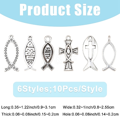 60Pcs 6 Styles Ocean Tibetan Style Alloy Pendants FIND-YW0012-44-1