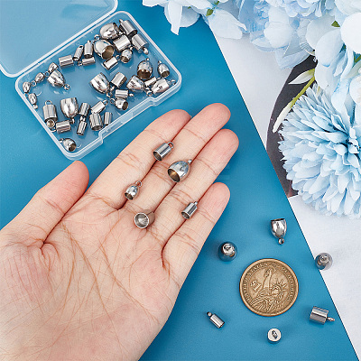 48Pcs 8 Style 201 & 304 Stainless Steel Cord Ends STAS-UN0047-76-1