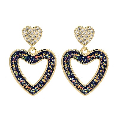 Rack Plating Heart Brass Dangle Stud Earrings EJEW-P277-09G-1