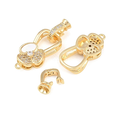 Brass Micro Pave Clear Cubic Zirconia Fold Oval Clasp KK-CBABC34-04G-1