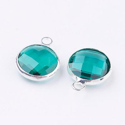 Silver Color Plated Brass Glass Flat Round Charms GLAA-M003-A-28S-1