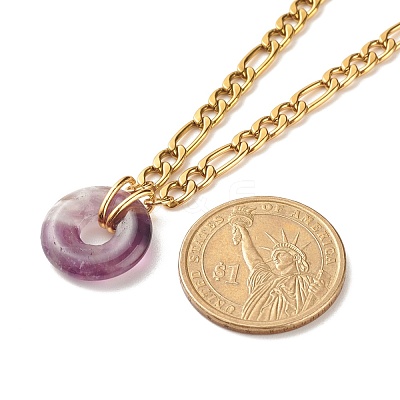 Natural Amethyst Donut Pendant Necklace NJEW-JN03815-02-1