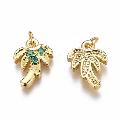 Brass Micro Pave Green Cubic Zirconia Charms ZIRC-O035-14G-1