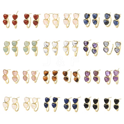 Valentine's Day Heart Natural & Synthetic Mixed Stone Stud Earrings EJEW-T053-01G-1