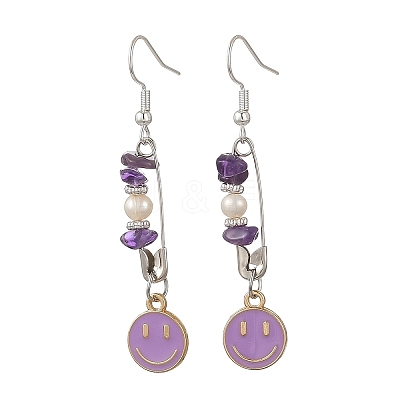 Natural Gemstone & Alloy Enamel & Iron Dangle Earrings for Women EJEW-JE07405-1