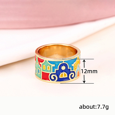 House Pattern Brass Enamel Finger Rings FS-WG03239-01-1