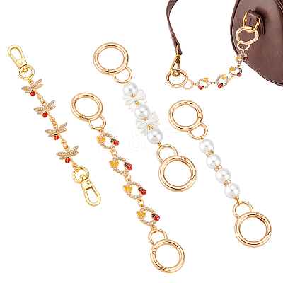4Pcs 4 Styles Bowknot Ladybug Dragonfly Zinc Alloy Bag Extension Chains Sets AJEW-PHE00002-1