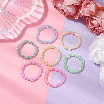 Macaron Ceylon Round Glass Seed Beads Stretch Rings for Women RJEW-JR00701-1