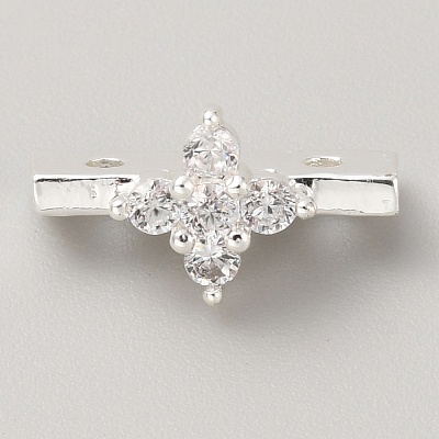 Brass Pave Clear Cubic Zirconia Connector Charms KK-WH0081-22A-S-1