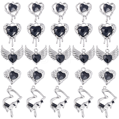 30Pcs 5 Styles Rack Plating Alloy Glass Pendants FIND-SC0006-66-1