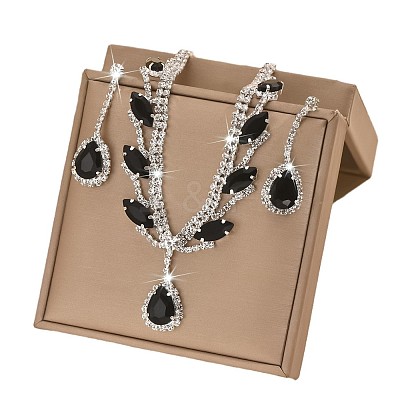 Teardrop Alloy Rhinestone Pendant Necklaces & Stud Dangle Earrings Sets FS-WG1DC8E-02-1