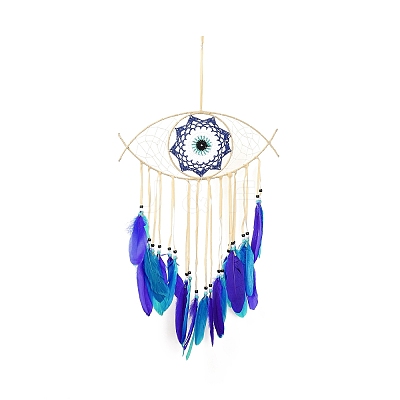 Iron Woven Web/Net with Feather Pendant Decorations LS-AJEW-B016-07B-1