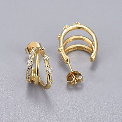 Brass Micro Pave Cubic Zirconia Stud Earrings EJEW-K083-12G-B-1