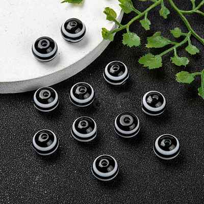 Round Striped Resin Beads RESI-R158-10mm-11-1