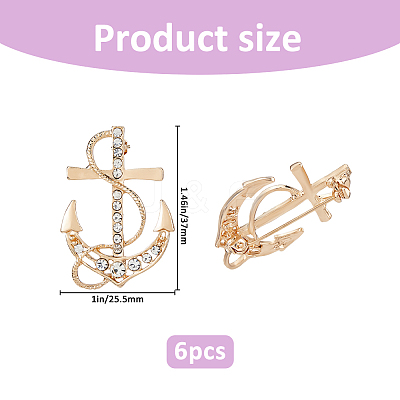 6Pcs Anchor Alloy Rhinestone Lapel Pins for Backpack Clothes JEWB-FH0002-73KCG-1