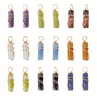 18Pcs 9 Styles Natural Gemstone Pendants FIND-FH0006-44-1