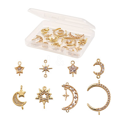 Kissitty 16Pcs 8 Style Brass Clear Cubic Zirconia Links Connectors ZIRC-KS0001-03-1