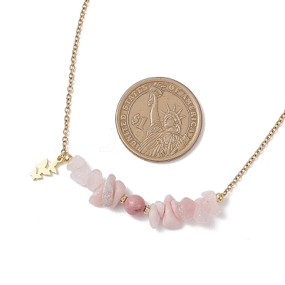 Natural Mixed Gemstone Chip and Round Beaded Pendant 304 Stainless Steel Cable Chain Necklaces for Women NJEW-JN05741-1