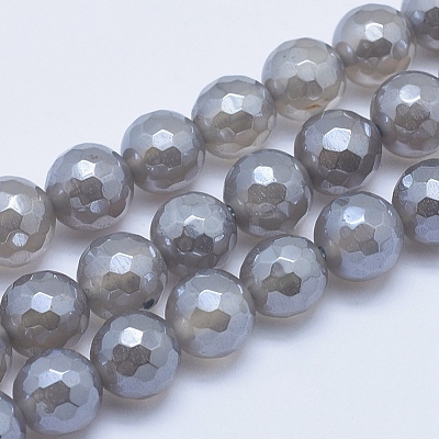 Electroplated Natural Grey Agate Beads Strands X-G-G724-8mm-1