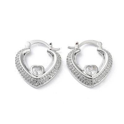 Clear Cubic Zirconia Heart Hoop Earrings EJEW-F329-01P-1