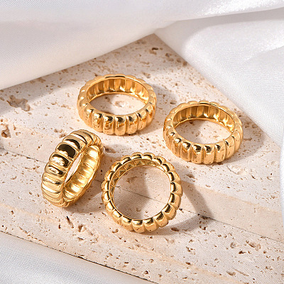 Wave Texture 304 Stainless Steel Finger Rings WGA78FE-01-1