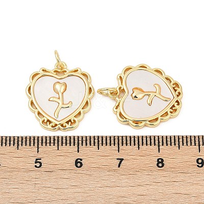 Brass Pave Natural White Shell Pendants KK-U058-27G-1