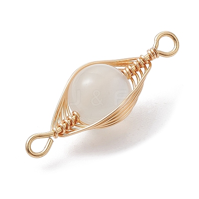 Natural Moonstone Copper Wire Wrapped Connector Charms PALLOY-JF02518-01-1