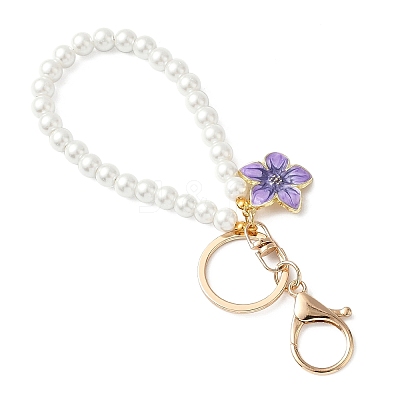 4Pcs 4 Colors Alloy Enamel Flower Charm with Plastic Pearl Beaded Pendant Decorations HJEW-JM04330-1