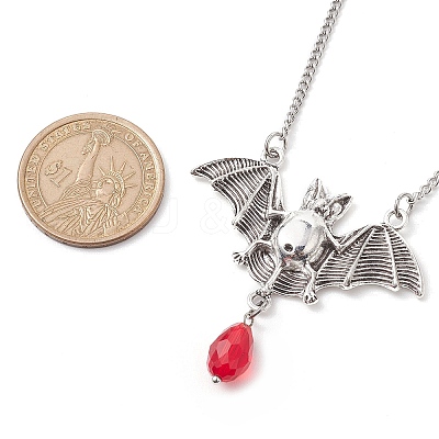 Alloy Bat and Glass Pendant Necklaces NJEW-TA00141-1