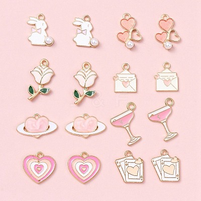 16Pcs 8 Styles Valentine's Day Alloy Enamel Pendants ENAM-FS0001-64-1