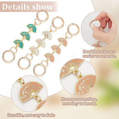 3Pcs 3 Colors Fan with Flower Alloy Enamel Link Purse Strap Extenders FIND-WR0009-38-1