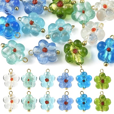 18Pcs 6 Colors Handmade Silver Foil Glass Lampwork Pendants PALLOY-YW00131-1