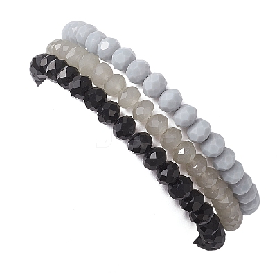 3Pcs Faceted Imitation Jade & Opaque Glass Rondelle Beaded Stretch Bracelets for Women BJEW-JB12563-04-1
