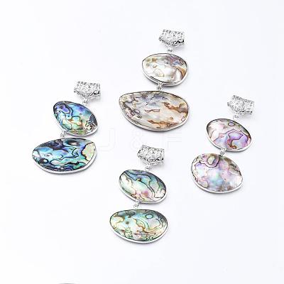 Brass Abalone Shell Oval Big Pendants SSHEL-F0006-04-1