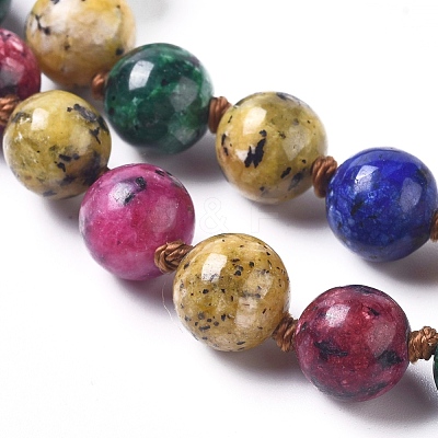 Dyed Natural Sesame Jasper/Kiwi Jasper Beaded Necklaces NJEW-P249-B01-1