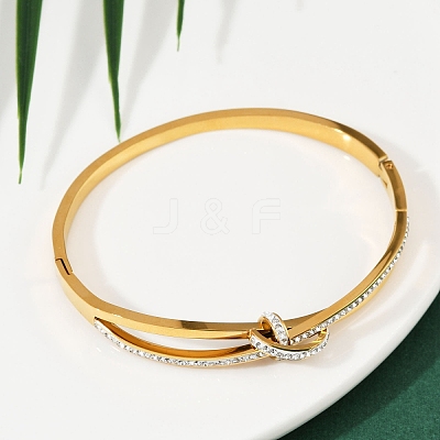 201 Stainless Steel with Rhinestone Bangles for Women BJEW-B138-03G-1