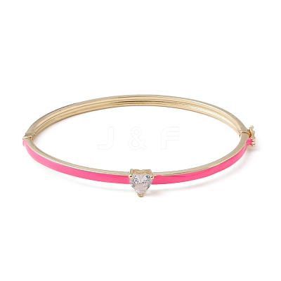 Clear Cubic Zirconia Heart Bangle with Enamel BJEW-F430-01-G-1