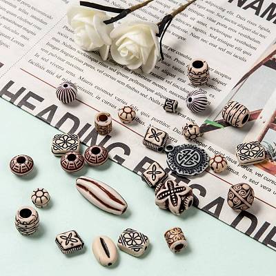Mixed Antique Style Acrylic Beads MACR-R546-01-1