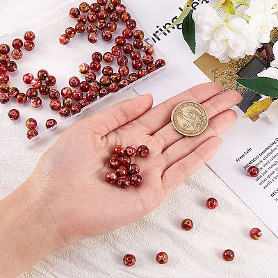 2 Strands 2 Colors Natural Imitation South Red Agate & Rainforest Agate Beads Strands G-SZ0001-46-1