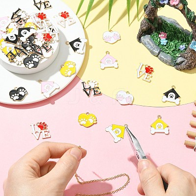 40Pcs 8 Styles Pet Paw Print Theme Alloy Enamel Pendants ENAM-CJ0007-13-1