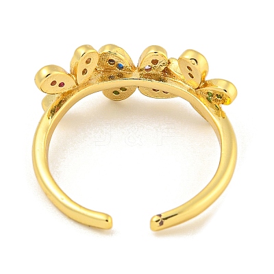 Flower Rack Plating Brass Micro Pave Cubic Zirconia Open Cuff Rings for Women RJEW-N047-01G-01-RS-1