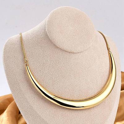 304 Stainless Steel Arc Shaped Pendant Snake Chain Necklaces for Women NJEW-B122-03G-1