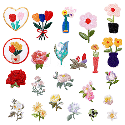 2Sets 2 Styles Flower Computerized Embroidery Cloth Iron on/Sew on Patches DIY-GA0007-58-1