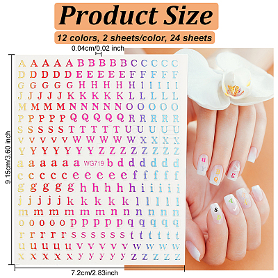 24 Sheets 12 Colors Letter Style Plastic Nail Art Stickers MRMJ-OC0003-21-1