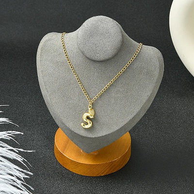 304 Stainless Steel Clear Cubic Zirconia Heart & Letter Pendant Curb Chain Necklaces for Women NJEW-FS00012-27P-1