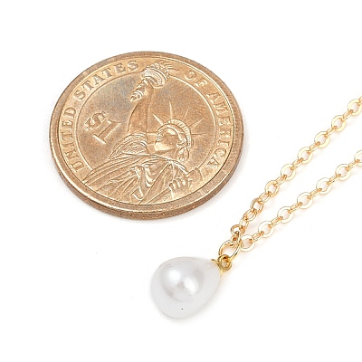 304 Stainless Steel & Plastic Pearl Teardrop Pendant Necklaces NJEW-JN05219-1