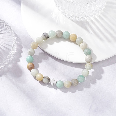 Natural Flower Amazonite Round Beads Bracelets BJEW-JB12434-1